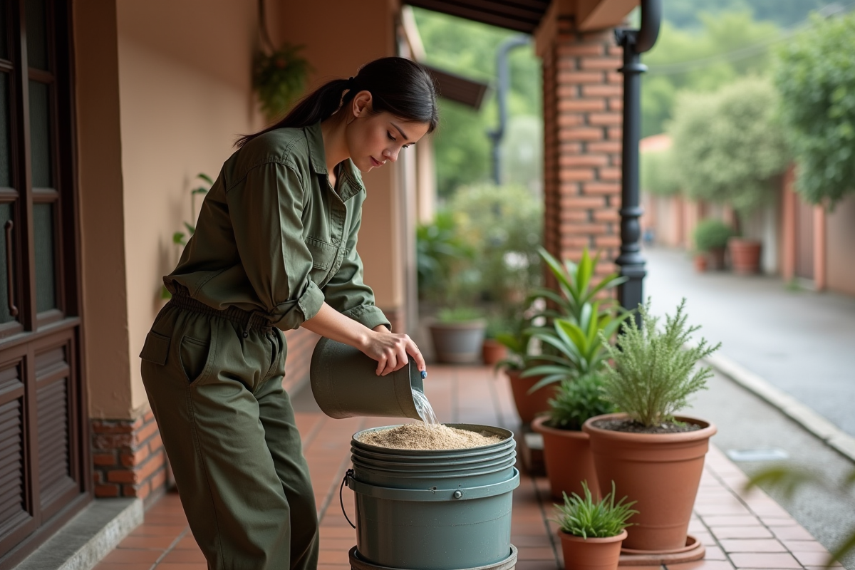 Jeune femme verse de l