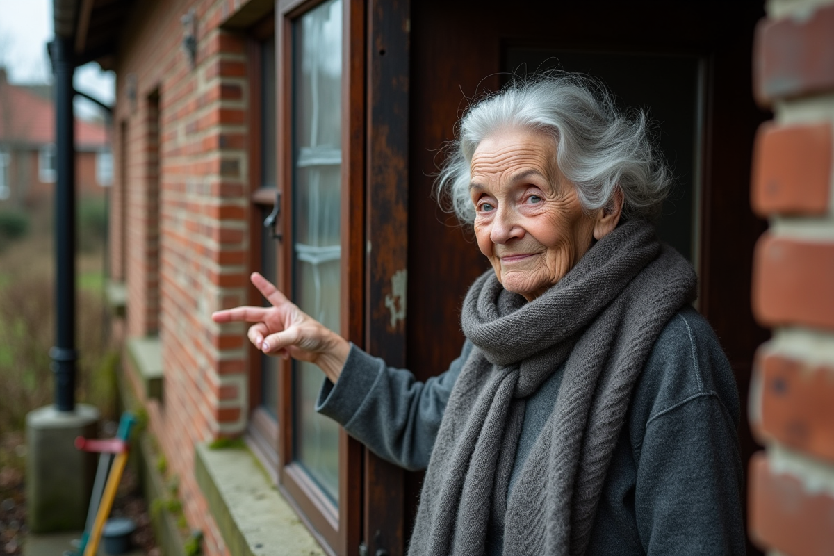 Femme âgée pointant une fuite d
