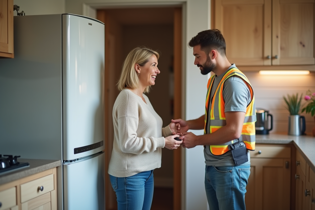 Femme souriante explique le panneau de contrôle d