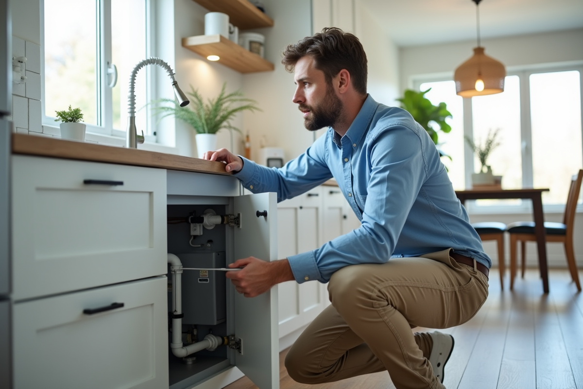 Jeune homme inspectant un systeme de recyclage d